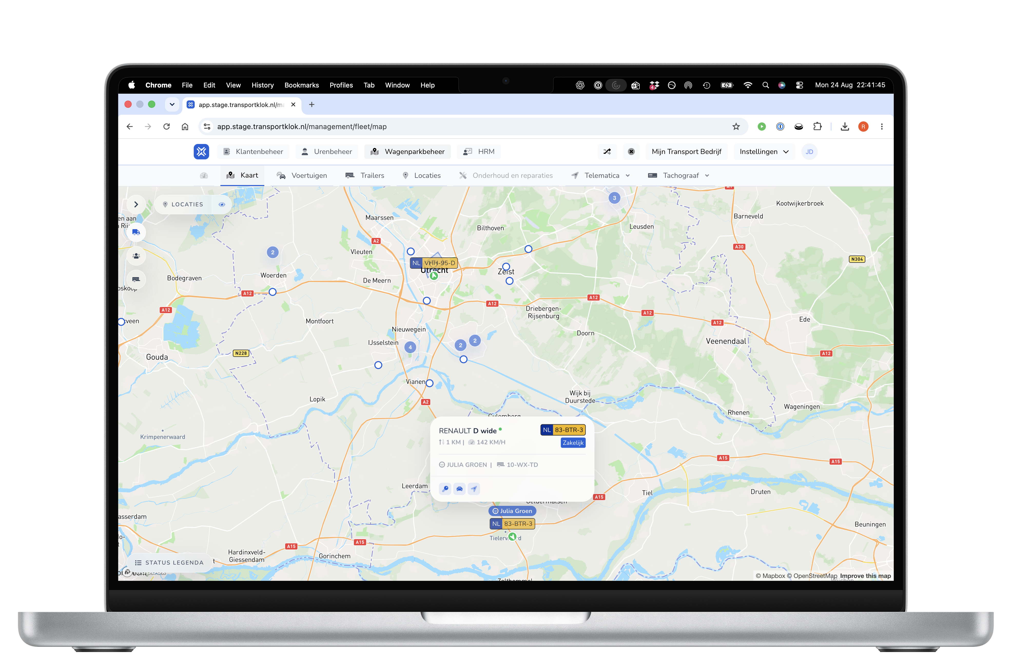 TransportKlok wagenparkbeheer op laptop